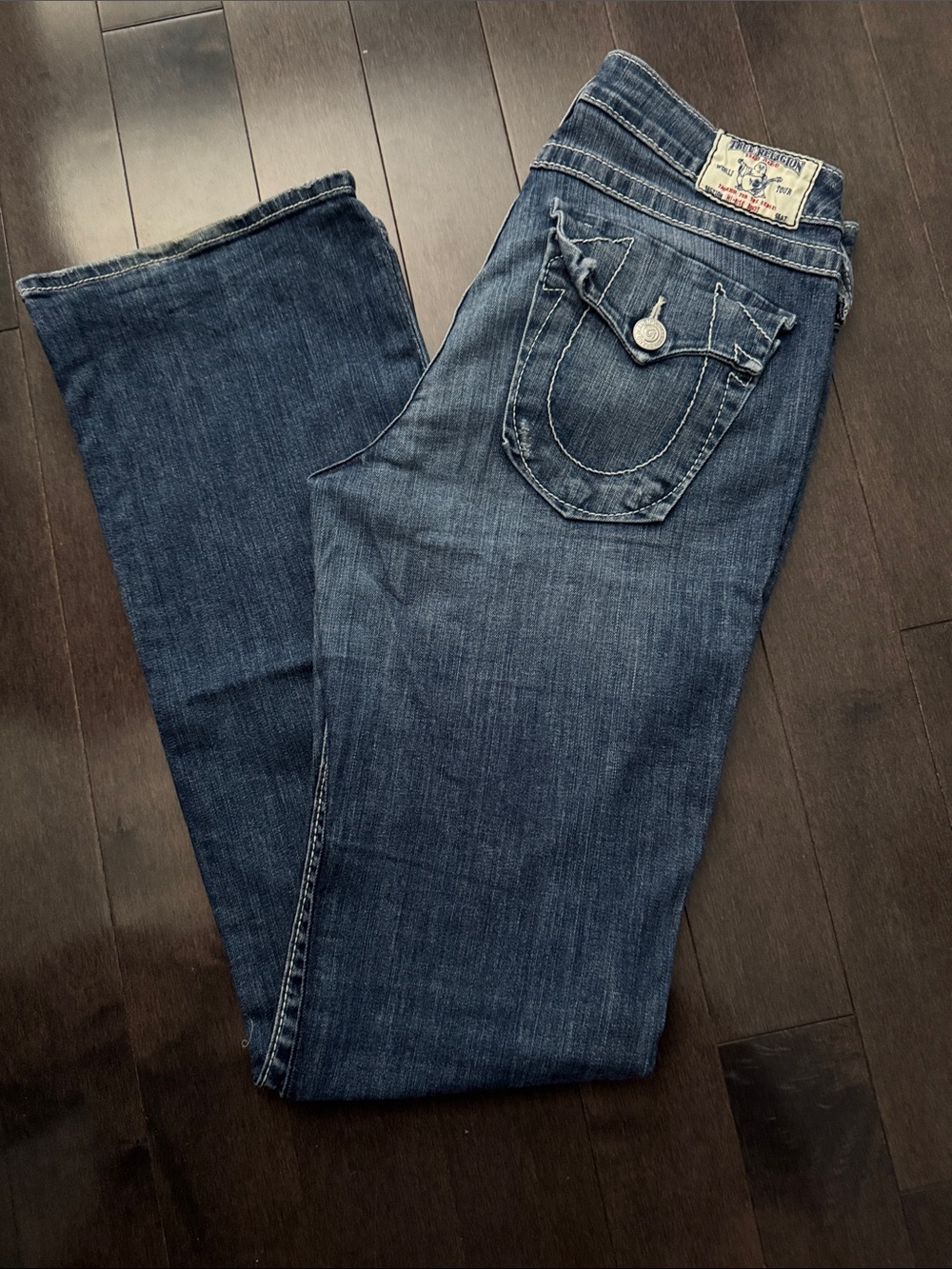 True Religion Indigo Blue Bootcut Jeans with Flap Pocket